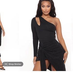 Black asymmetrical off shoulder long sleeve dress from fashion nova
